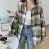 Camicie a quadri larghe semplici vintage primaverili da donna, moda a maniche lunghe, taglie forti, casual, camicette da donna, monopetto, slim, da ufficio, da donna, 26107