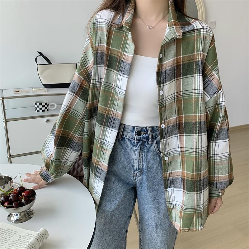 Camicie a quadri larghe semplici vintage primaverili da donna, moda a maniche lunghe, taglie forti, casual, camicette da donna, monopetto, slim, da ufficio, da donna, 26107