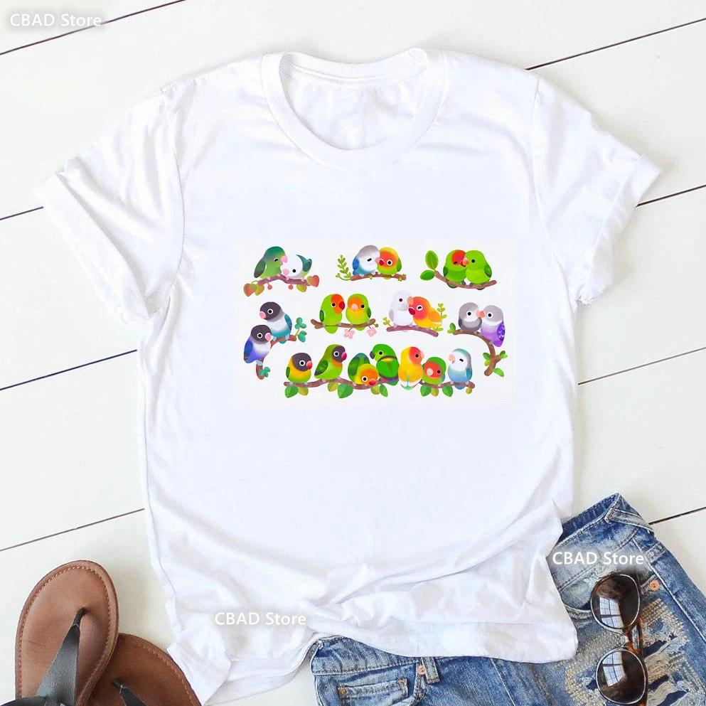 Cute Cockatielsparrot Bird Lovers Print T Shirt Girls Sunflower Flowers Tshirt Unisex Harajuku Kawaii Clothes Summer Tops Tee