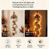 Rustic White Pumpkin Hanging Swag Fall Wall & Door Decor Distressed Wooden Pumpkins with Plaid Bow and Optional Warm LED Lights for Farmhouse Fall