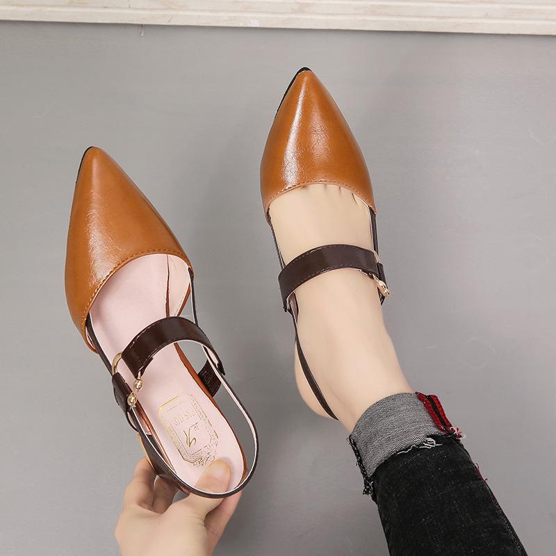 2024 Chunky Heel Hollow Sandals for Women, Slimming Pointed Toe Single Strap Buckle