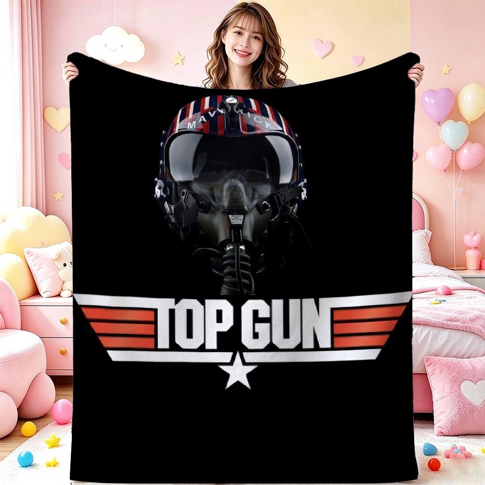 Top Gun Fighter Pilot Helmet Pattern Theme Flannel Blanket Cozy Warm Fleece Blanket For Living Room Air Conditioner Room Party Decor Great Holiday Gif