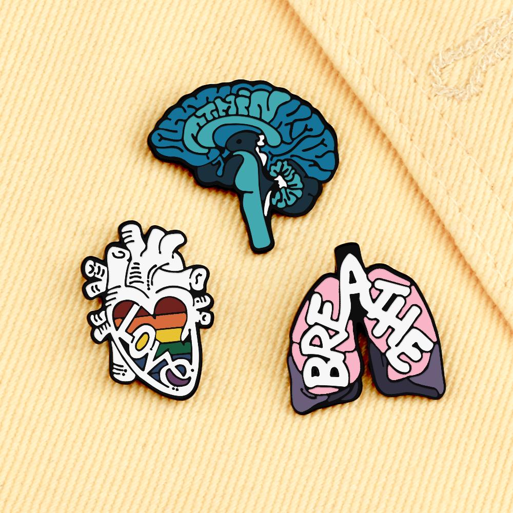 Fashion Body Organs Enamel Brooch Heart Brain Lung Lapel Pins Art Design Ocean Flowers Symbol Love Badge Bag Denim Jewelry Gifts