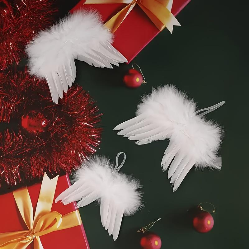 10pcs White Angel Wings Ornaments - Elegant Feather-like Design,  Easy Hanging Loop for Christmas Tree,Christmas Tree Ornament