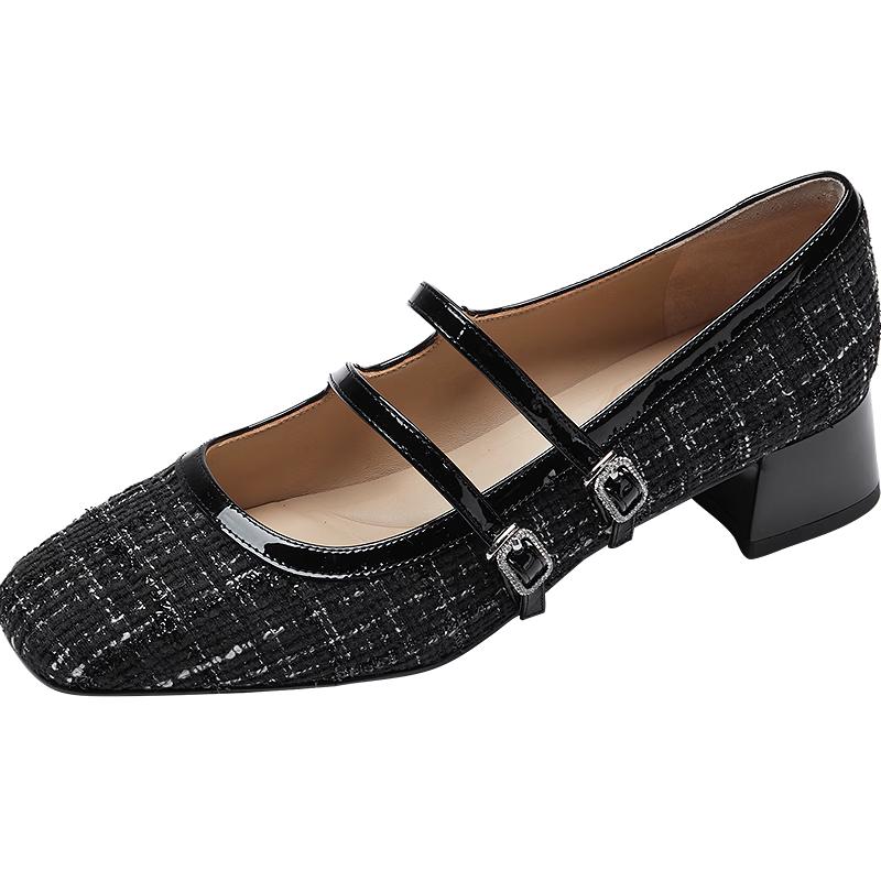 Women s Square Toe Block Heel Mary Jane Pumps 39