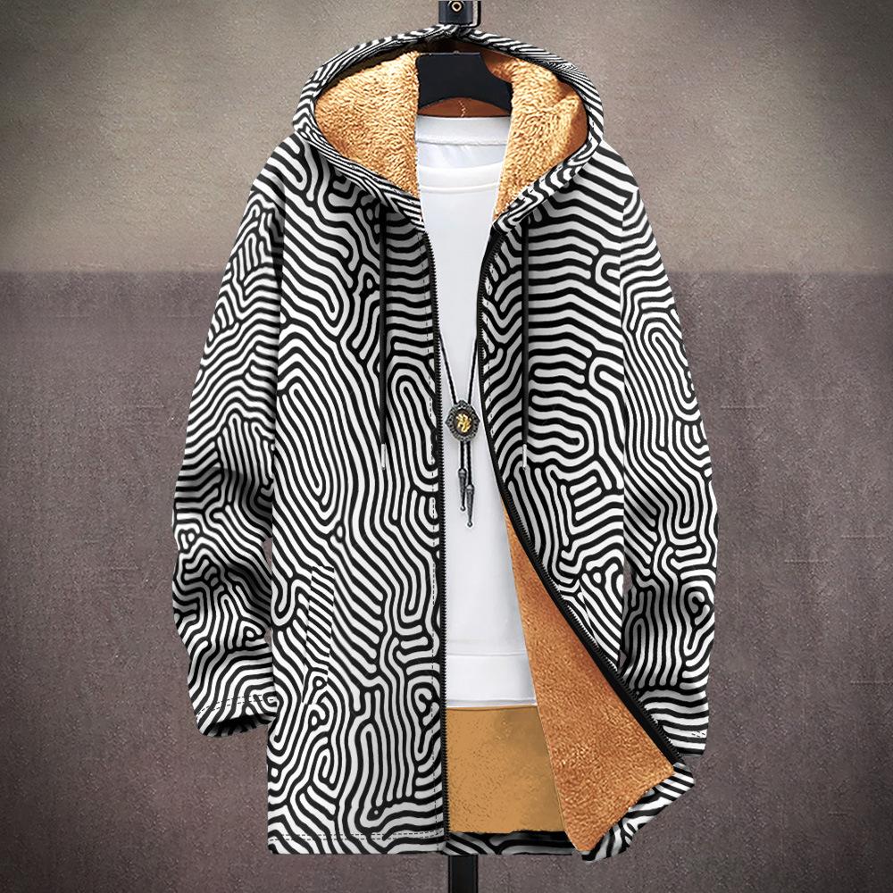 Nová bunda: vícebarevné vzorové prvky, kardigan s kapucí na zip, zateplené zimní oblečení s fleecovou podšívkou, žlutá podšívka, trendy bavlněné oblečení