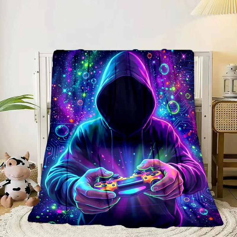 Cyberpunk Neon Gaming Blanket Flannel Blanket for bed, sofa, Camping, Hiking, Picnic Essentials, gift for family Fan gifts