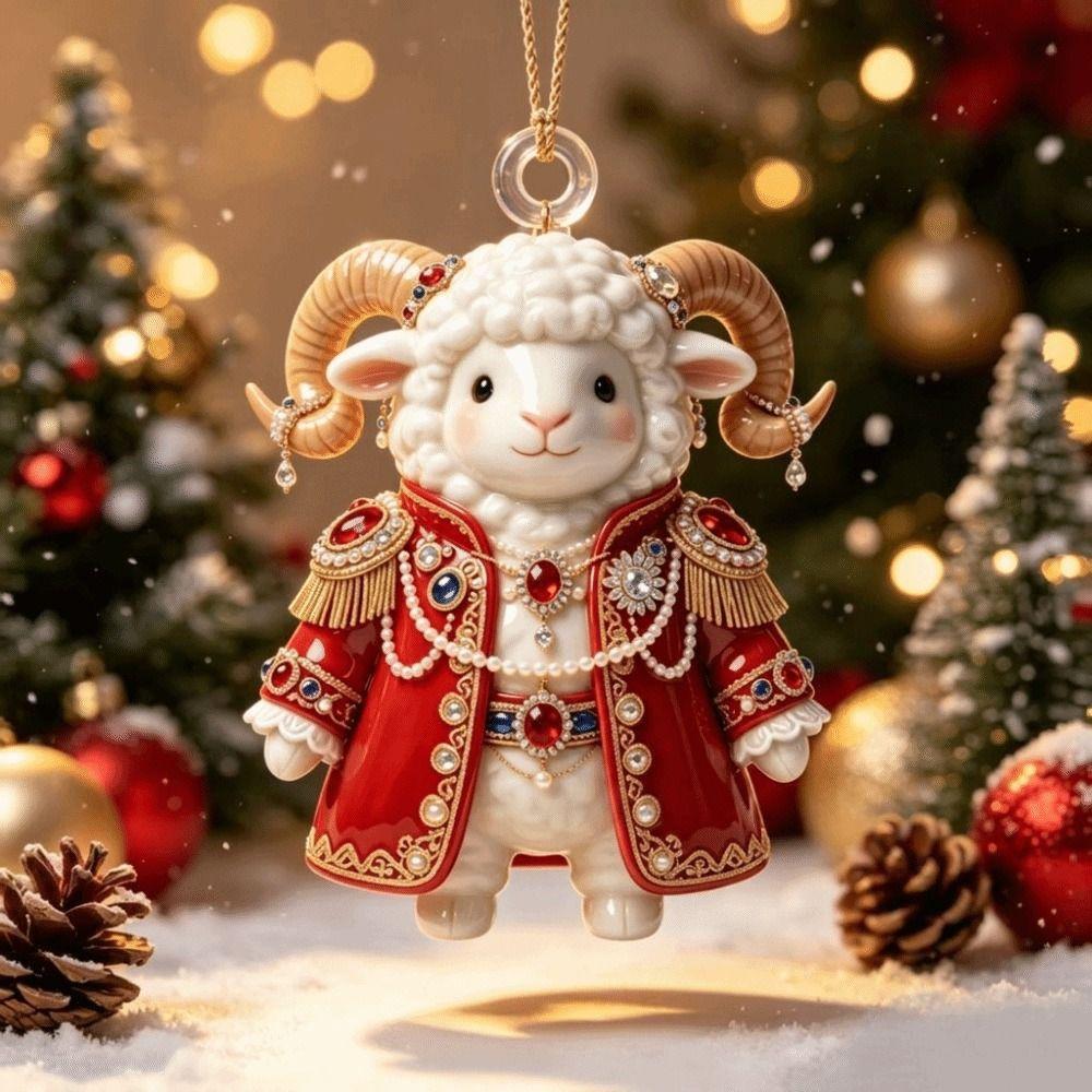 Gifts 2D Flat Goat Hanging Ornament Shining Artificial Rhinestone Goat Pendant Acrylic Simulation Keychain Holiday Party Decor