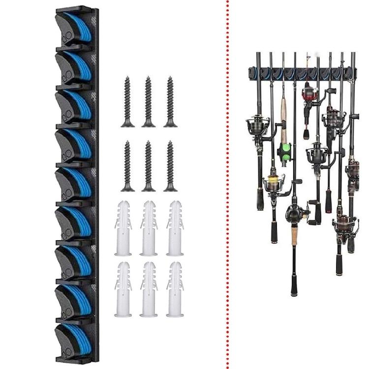 Wall Mounted Fishing Rod Rack 9 Rod Vertical Rod Holder Garage Fishing Poles Holder for Wall Garage Boats Enduring
