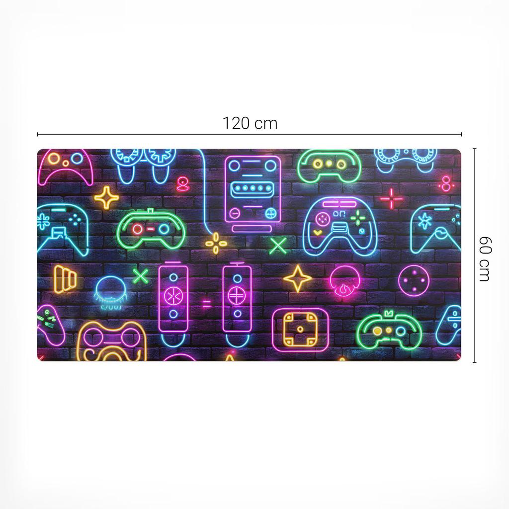 Protective Desk Mat With Neon Game Controllers Graphic 120X60 Cm