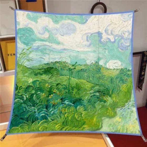 Oil Painting Four Seasons Luxury Square Silk Scarves Europe And America Fashion Bandannas New Twill Print Sunscreen Shawls