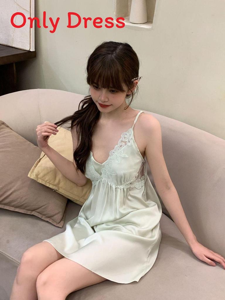 Pure Desire Summer Women Ice Silk Sleeveless Nightdress With Chest Padding For Home Sleepwear