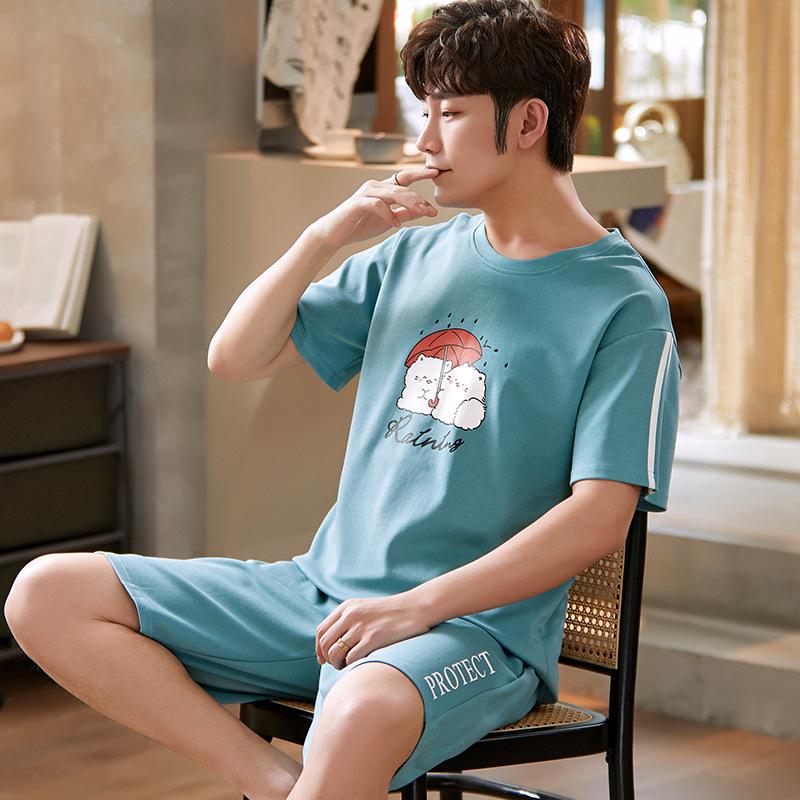 Set de pijamale de vară pentru bărbați din bumbac cu desene animate – cămașă cu mânecă scurtă și pantaloni scurți (2025)