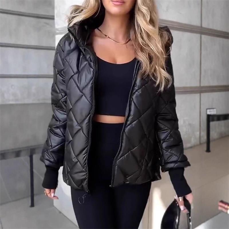 

Потовщена Тепла Парка Стійка Комір Блискавка Жіночий Верхній Одяг Вільні Утеплені Пальта Леді Однотонний Пуховик Бавовняний Зимовий Жіночий XXL чорний