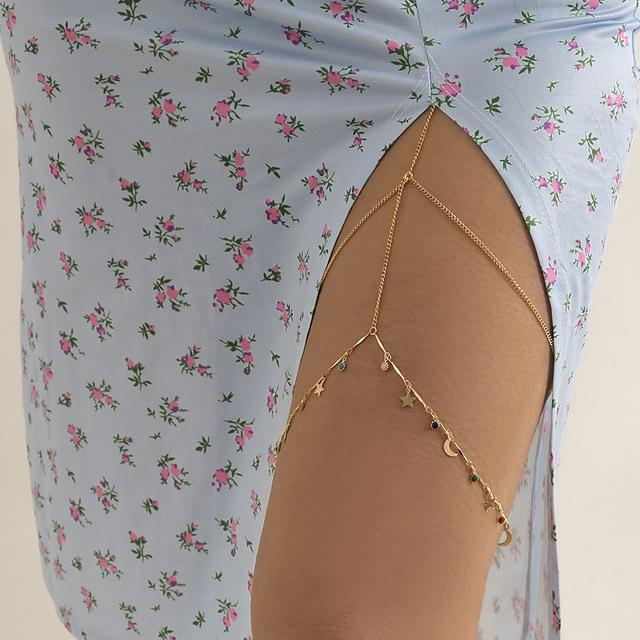 IngeSight.Z Sexy Multilayer Tassel Pearl Clip Bead Leg Chain for Women Simple Adjustable Elastic Thigh Chain Beach Body Jewelry