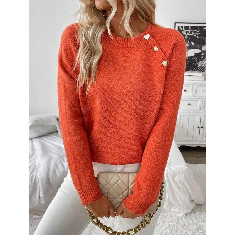 

New Women s Clothing Casual Diagonal Pullovers Button Knitted Sweater S червоний