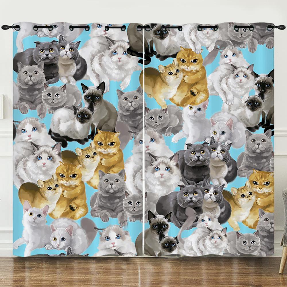 Curtain Cartoon Animal Animation Kitten 3D Digital Printing Blackout Curtain 3D Three-Dimensional Printing