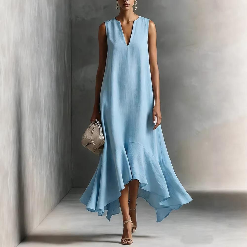 Fashion Deep V-neck Sleeveless Elegant Slimming Irregular Hem Dress