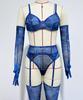"Colorful Tie-Dye European & American 5-Piece Lingerie Set with Gloves and Stockings"