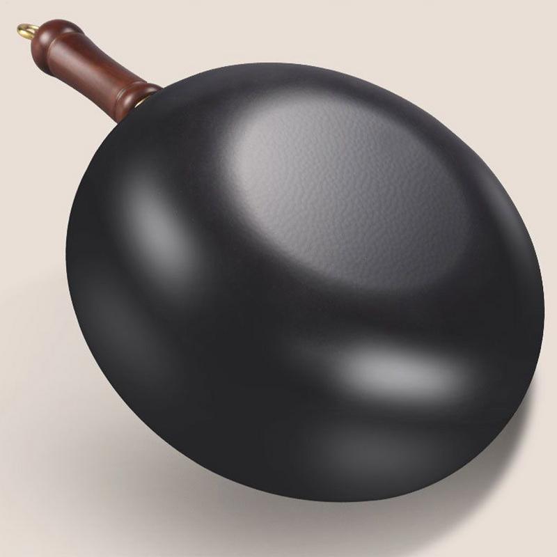 Wok Nonstick Traditional Iron Wok Ergonomic Uncoated Iron Pan With Lid For Home Outdoors Restaurant Camping Indoors