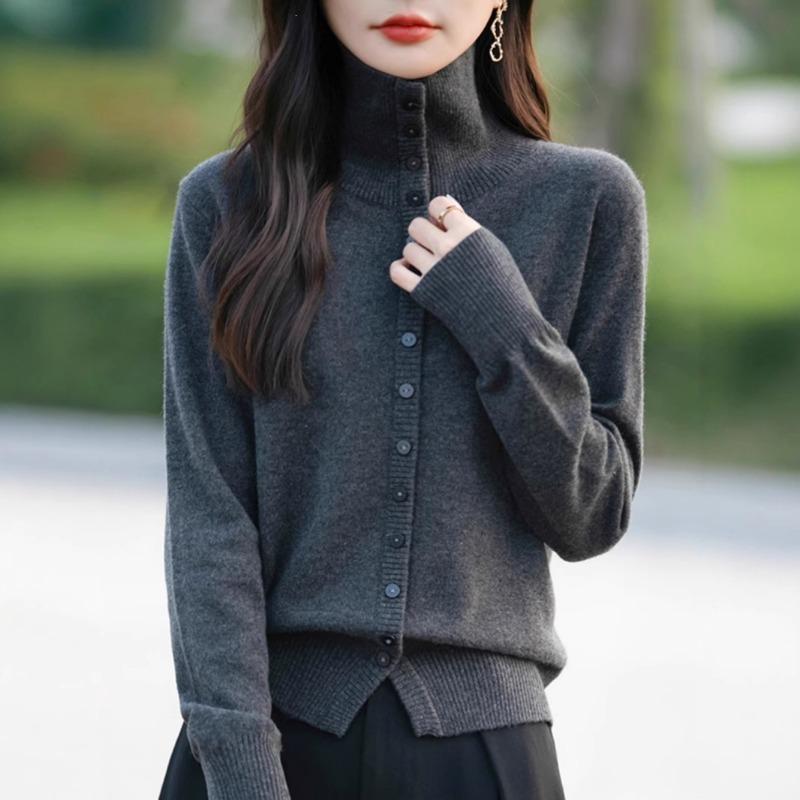 Women S Thick Knit Cardigan Solid Color Long Sleeve Button Closure Casual Sweater