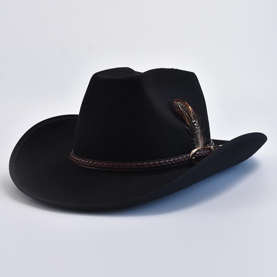 Men Women Western Style Felt Fedoras Hats Vintage Gentleman Cowgirl Jazz Hats Wide Brim Church Caps