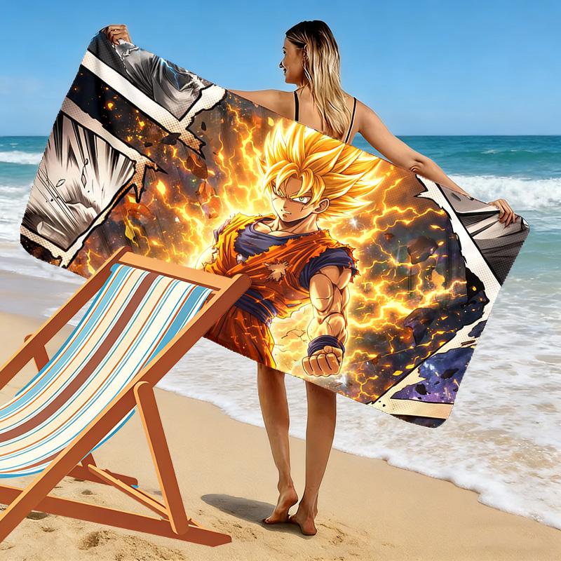 Son Goku Print Beach Towel, Large Soft Quick Dry Towel for Beach Camping Swimming