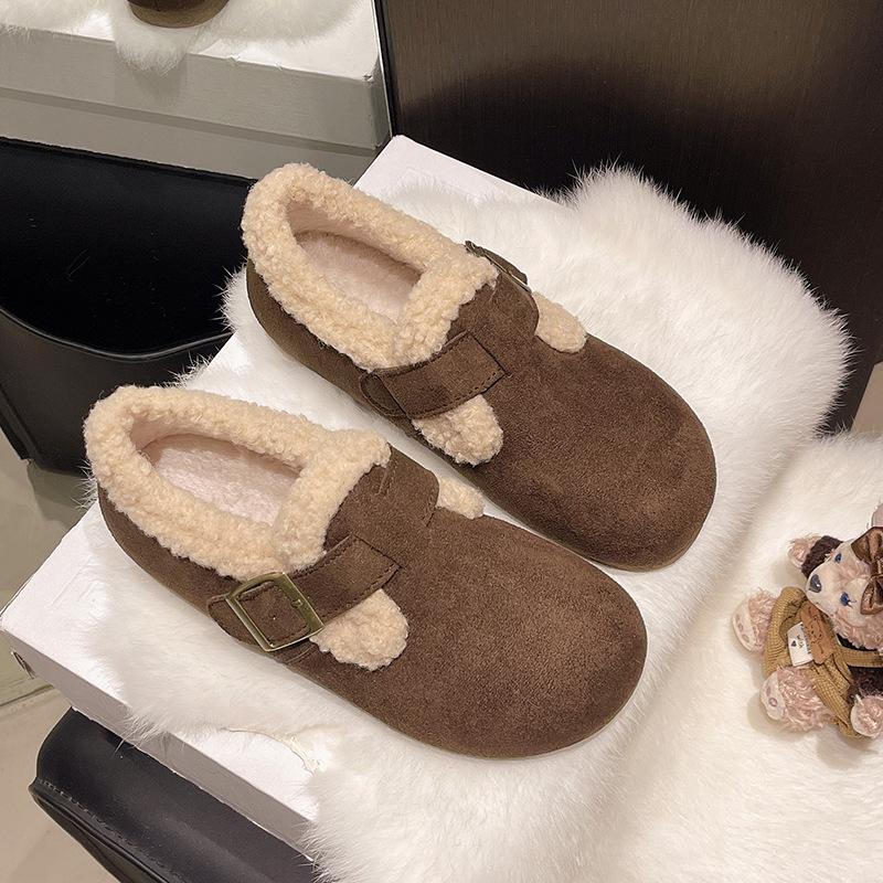 Women's Large Size Thick Sole Soft Sole Winter Warm Fur One Snow Boots Padded Lined Ankle Boots Non-slip Hiking Sports Cotton Boots Soybean Shoes