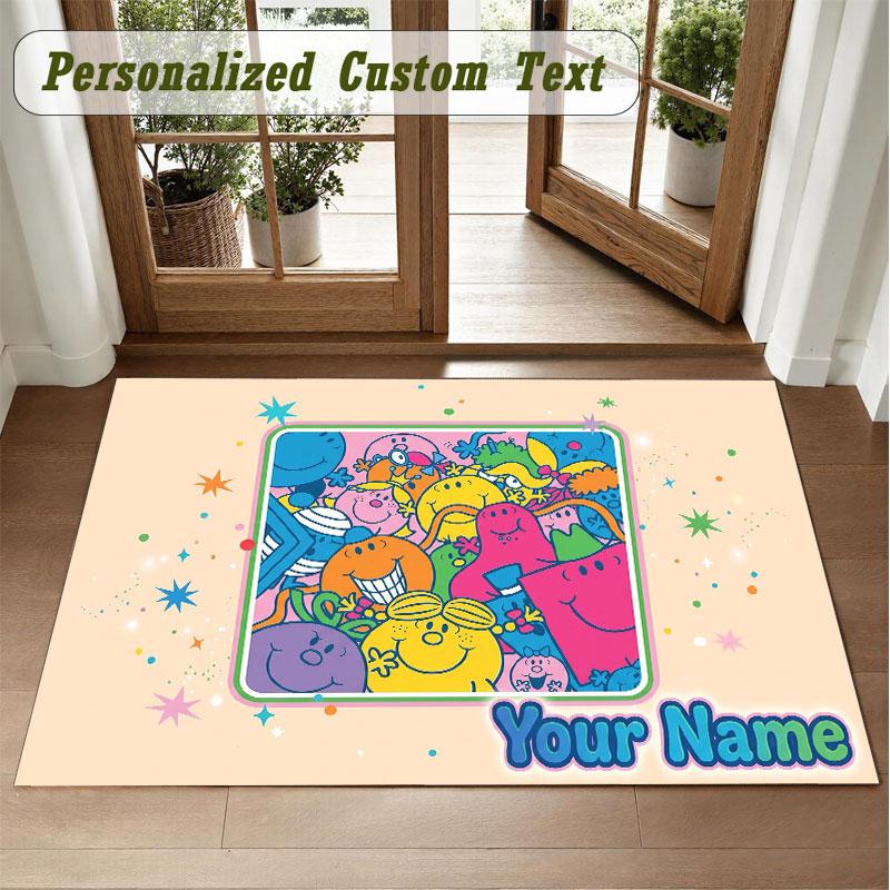Crystal Velvet Square Rug Custom NameMr. Men & Little Miss Pattern Non Slip Home Floor Decor Rug