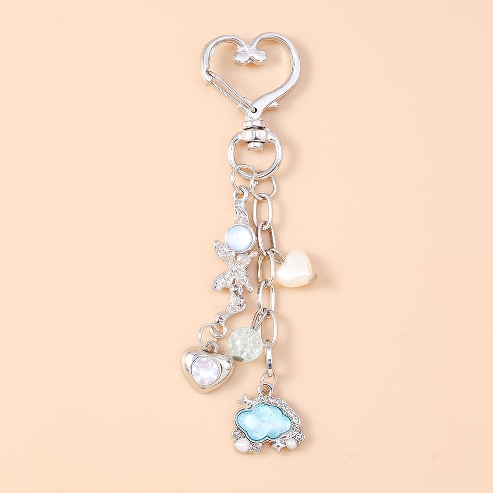 Fashion Star Moon Keychain Crystal Pearl Key Ring Pendants for Women Girls Handbag Decor DIY Handmade Key Chain Gifts