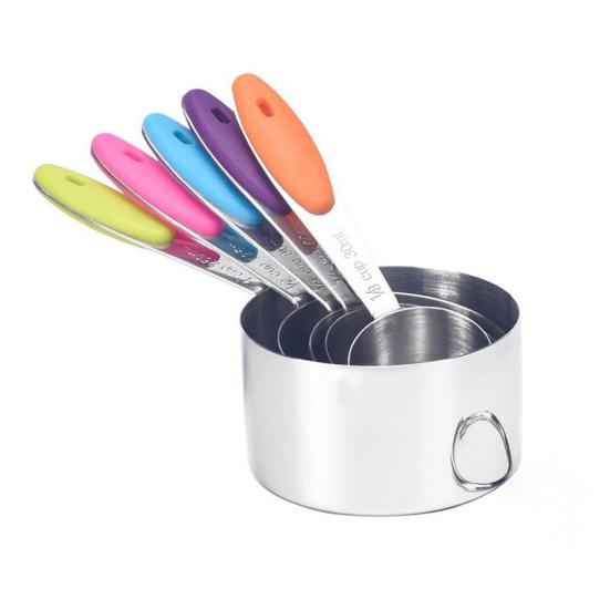 Maatlepels Set met Kleurrijke Antislip Siliconen Handvatten Roestvrij Staal Voedselveilig Nauwkeurige Schaalverdelingen Complete Bak- en Kookbekers Opslag