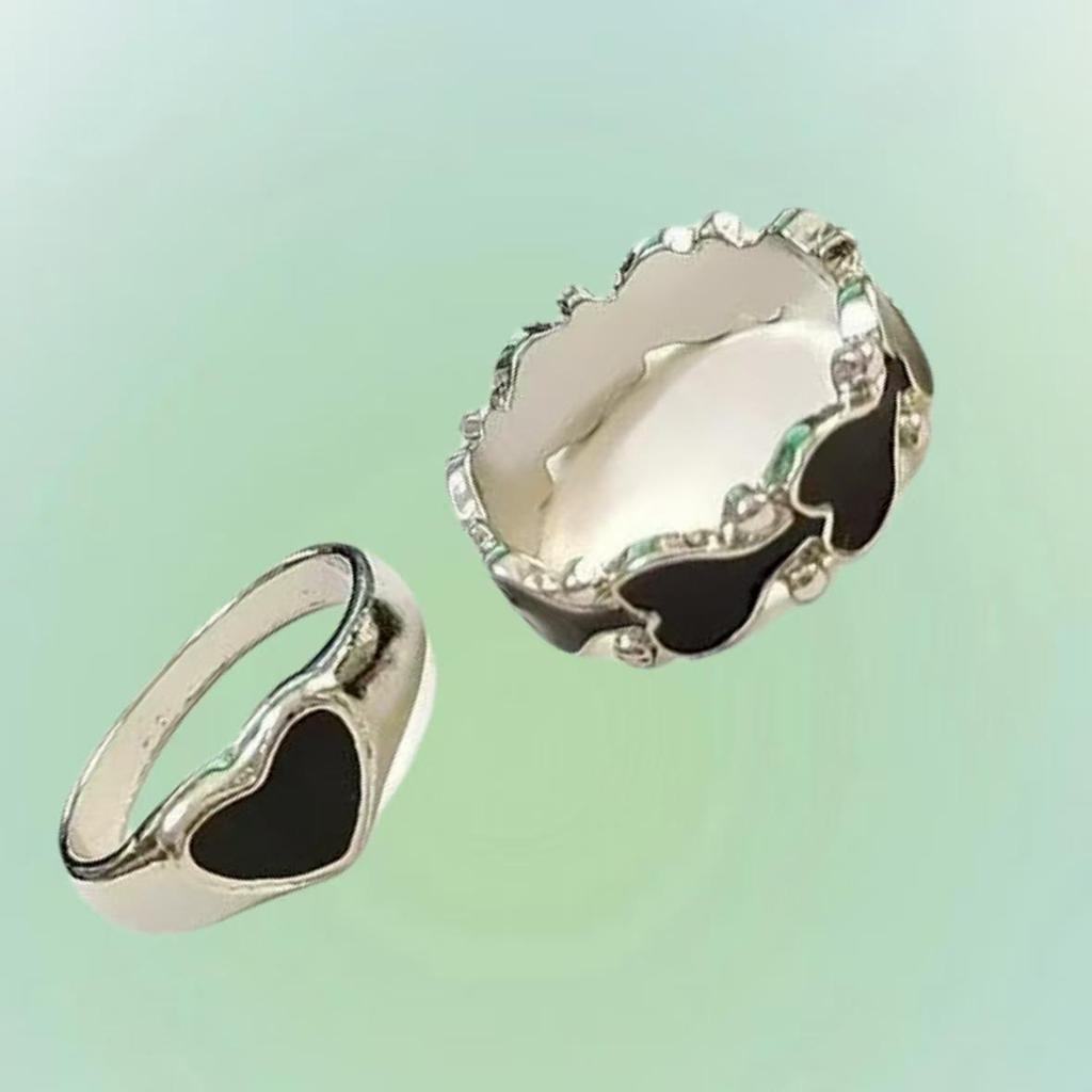 Dunkler Retro Herz Offener Ring - Minimalistisches Leichtes Luxus Cooles Design