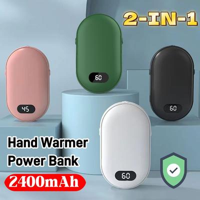 2 In 1 2400mAh Hand Warmer Power Bank Quick Heating USB Rechargeable Pocket Warmer Digital Electric Mobile Power Bank Winter