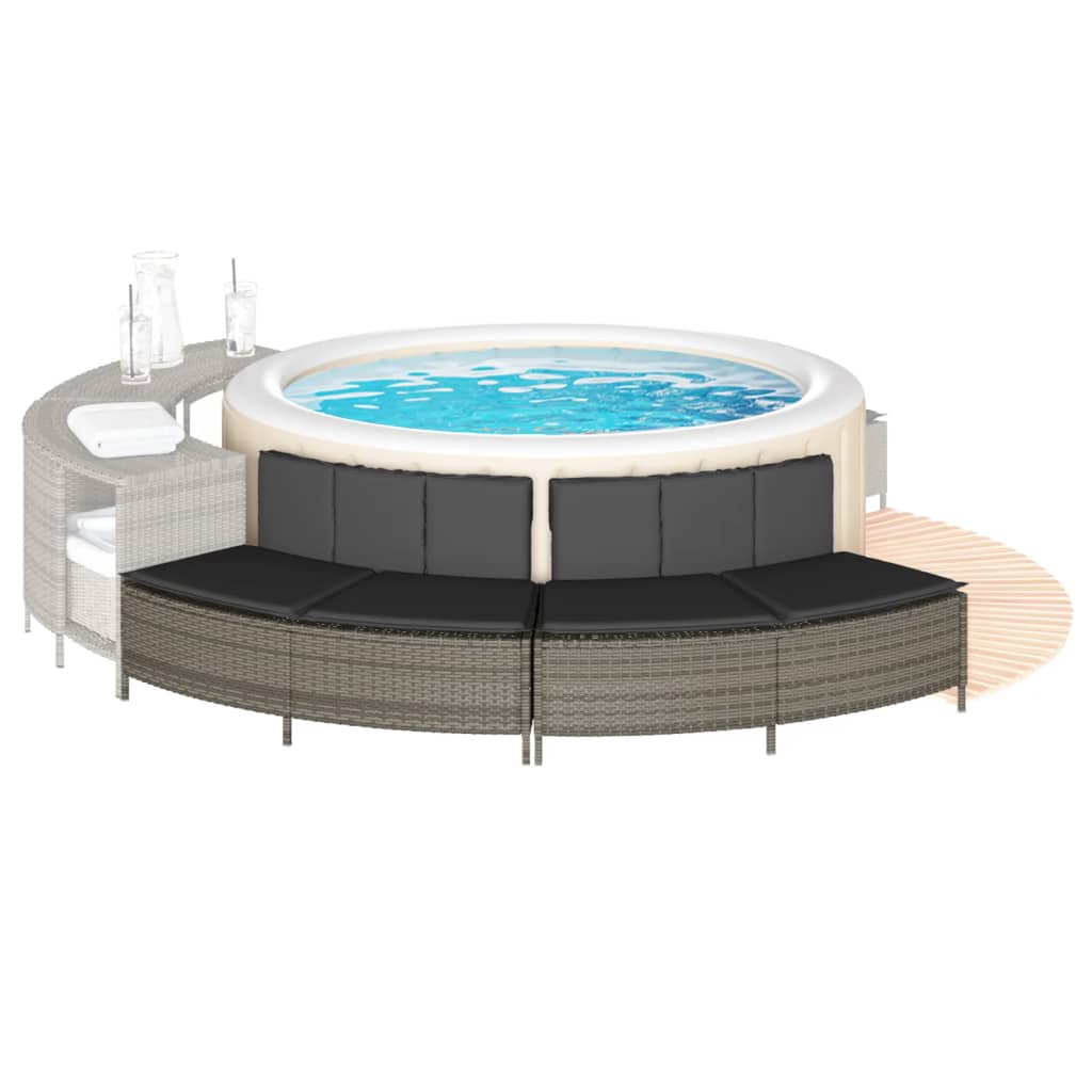 Vidaxl Bancos Para Spa, Com Almofadas, 2 Peças, Cinzentos, Rattan Sintético