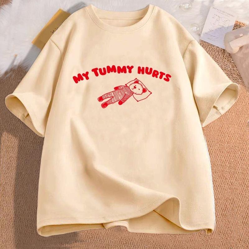 My Tummy Hurts Bear Meme Graphic T Shirts Cotton Short Sleeve Tshirts Oversize Unisex Clothes Funny Print Tees Shirt Unisexs Clothes