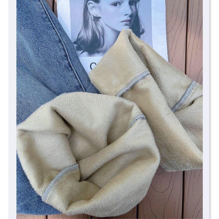 Exclusive Fleece-Lined Wide-Leg Women's Jeans - Autumn/Winter, Loose Fit, Slimming Solid Color
