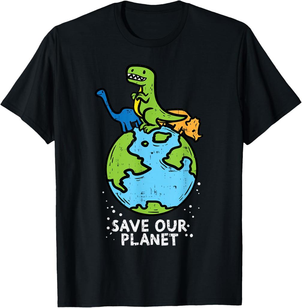 Dinosaurs Save Our Planet Cute Earth Day Boys Kids Gift Tshirt Vintage T Shirt Custom Printed Graphic T Shirts Camiseta