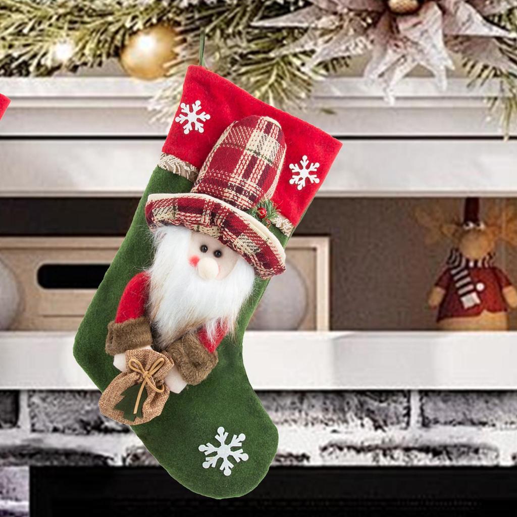 Christmas Stockings For Kids Reusable 3D Doll Decor Christmas Treat Bags For Family Kids Women Candy Fireplace Mantel Holiday