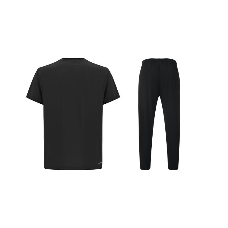 Li-Ning Minimalist Logo Design Round Neck Short Sleeve High Waist Tied Long Pants Casual Sports Suit Unisex Suit ATSV615-1+AYKS419-1