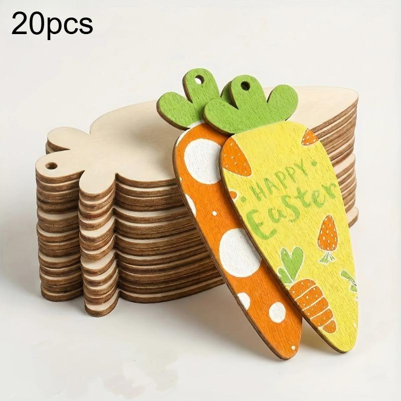 

20pcs Wooden Easter Decoration Carrot Shape Blank Pieces Holiday Gift Decoration Hanging Decorations Home Hanging Ornaments
