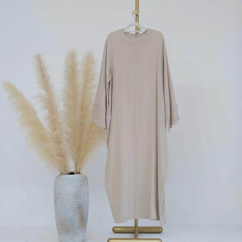 Middle East Dubai New Arrival Loose round Neck Pure Color Dress Solid Color Loose Fitting Dres