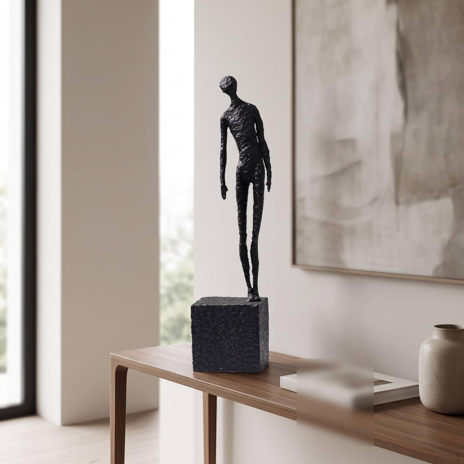 Human Figurine Cast Aluminum Standing Sculpture Textured Abstract for Simplifiers, Art