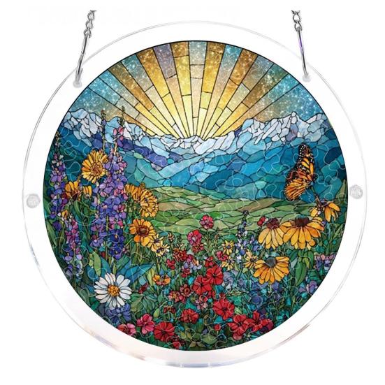 83 Pcs Acrylic Suncatcher Jigsaw Puzzles Stained Glass Style Window Hanging Decor DIY 19cm D