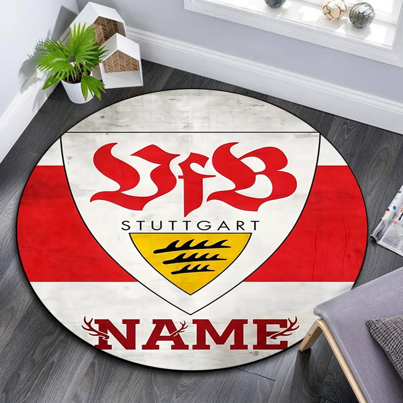 Custom Name,VfB Stuttgart pattern round rug,Carpet Rug for Living Room Bedroom Playroom ,Non-slip Floor Mat,Holiday Gifts and Birthday Gifts.