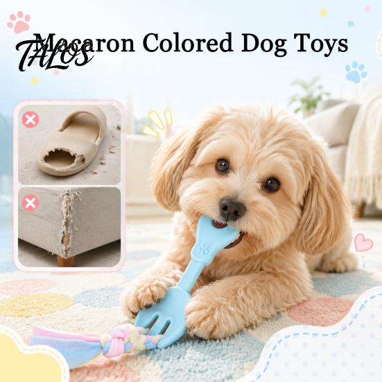 Aggressive Chewers Dog Toys Pet Molar Teeth Cleaning Fork Toy, Durable Woven Rope Training Macaron Colored Colors Interactive TPR Chew Toy for