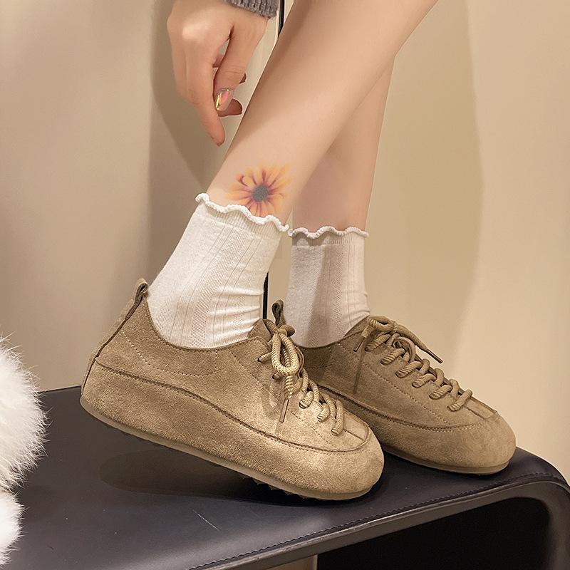 Grubopodeszwowe buty Doudou damskie jesienne nowe wszechstronne casualowe sznurowane z okrągłym noskiem tide