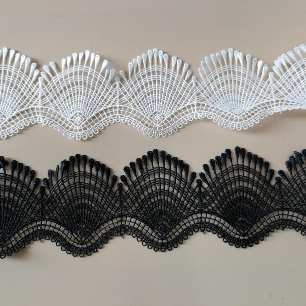 1 Yard/91cm Black White Seashell Waves Embroidered Lace Trim Ribbon Fabric Sewing Craft Patchwork Handmade Decoration 7CM Wide