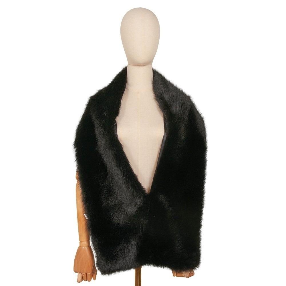 

Однотонная плюшевая шаль, мягкая накидка, свадебный аксессуар на плечи, фальшивый воротник, повседневные шарфы из искусственного меха, платье чёрный