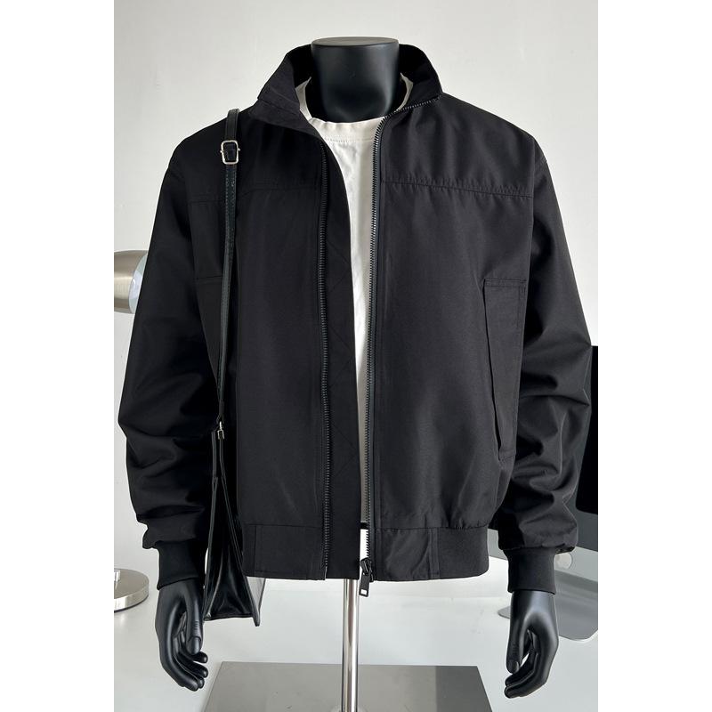 Autumn Men's Jacket American Tough Guy Style Fashion Monochrome Stand Up Collar Casual Oversize Outdoors Coat Large Size
