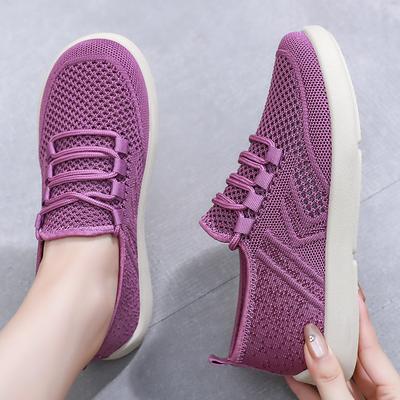 Damesschoenen nieuwe vliegende geweven casual schoenen licht ademend enkele schoenen zachte zool comfortabele schoenen dames eenvoudige vetersluiting mesh schoenen
